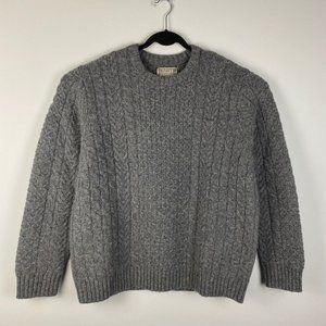 Duluth Trading XL Mens Sweater Gray Shetland Wool Chunky Cable Knit Crew Neck